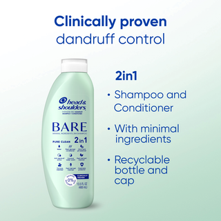 BARE Pure Clean Champú y Acondicionador Anticaspa 2 en 1, Tratamiento Anticaspa