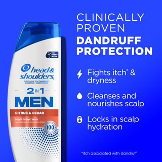 Mens 2 in 1 Dandruff Shampoo and Conditioner, Citrus & Cedar