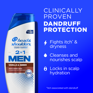 Champú y acondicionador 2 en 1 anticaspa para hombre, vainilla y ámbar